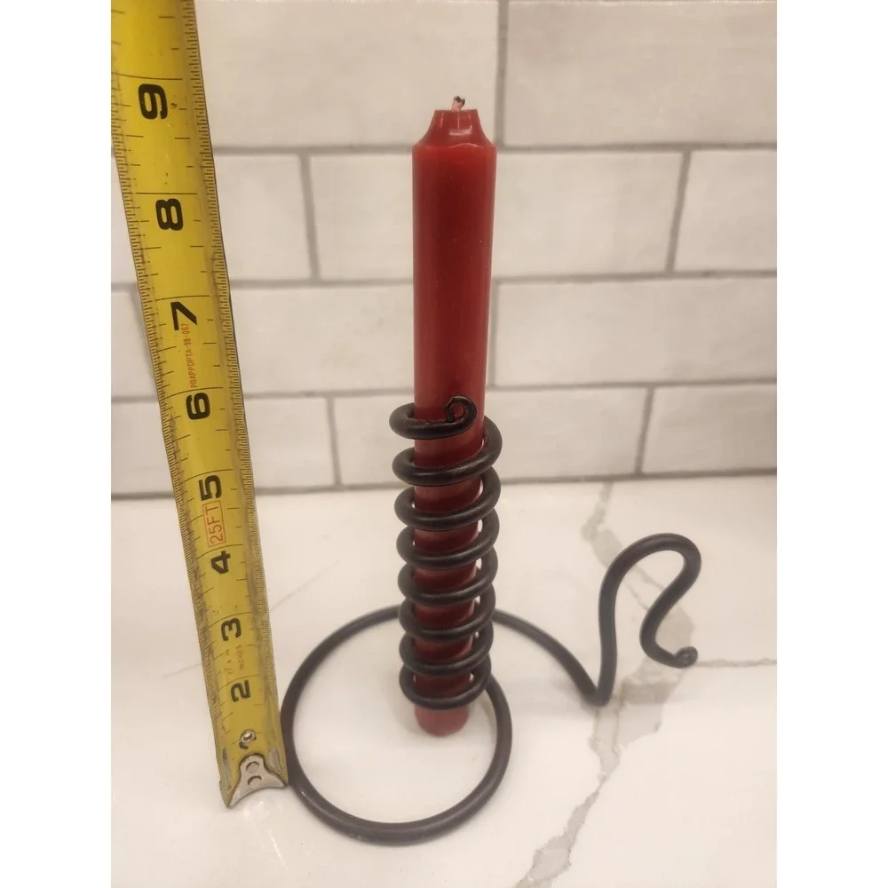 Vintage Wrought Iron Spiral Courting Candle Holder W/Candle See‎ Description
